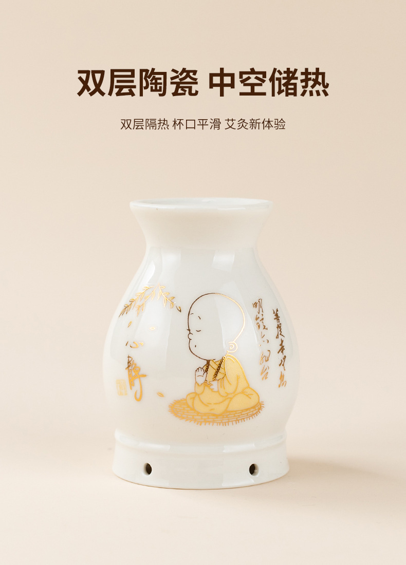 Ceramic Moxibustion Jar with Gua Sha Lid Double Layer Heat Shield Home Warming Tool with Cloth Sleeve key features