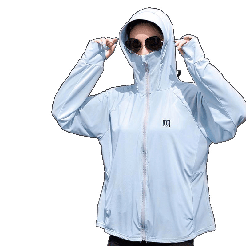 Ropa de verano para mujer, seda de hielo larga, ropa de ciclismo suelta, chaqueta de manga larga con capucha, suministro de fábrica al por mayor