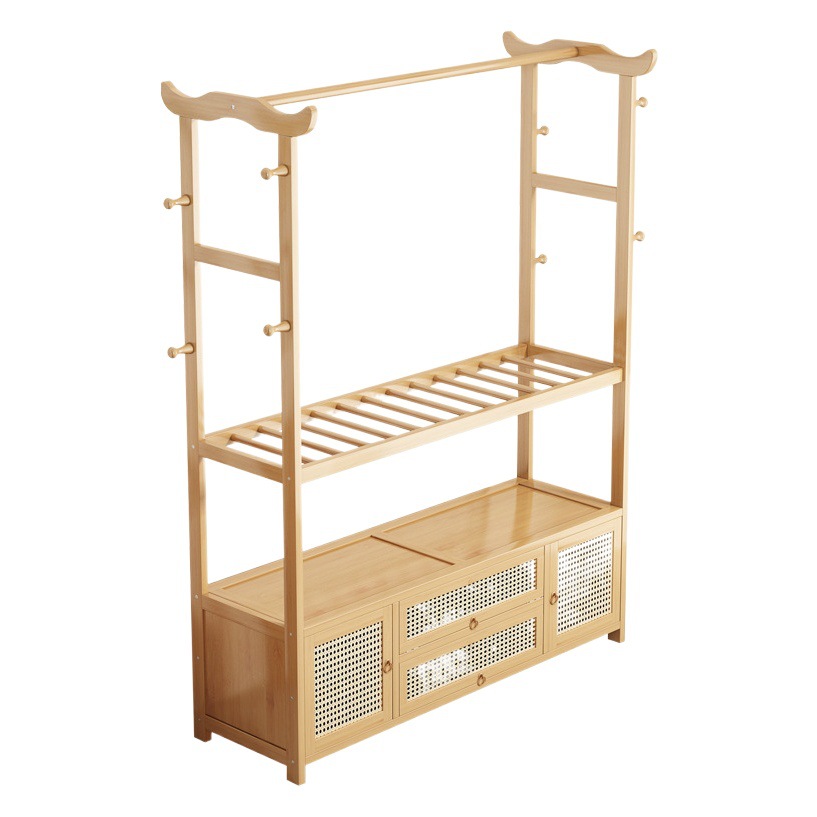 Piso percha dormitorio sala de alquiler casa percha de ropa interior de madera maciza rack de almacenamiento simple perchero