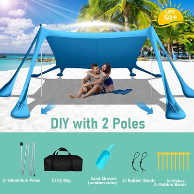 sunshade fabric, Avtomobil yan çətirləri - octagonal-blue-canopy-with-2-aluminum-poles-uv-protection-300300200