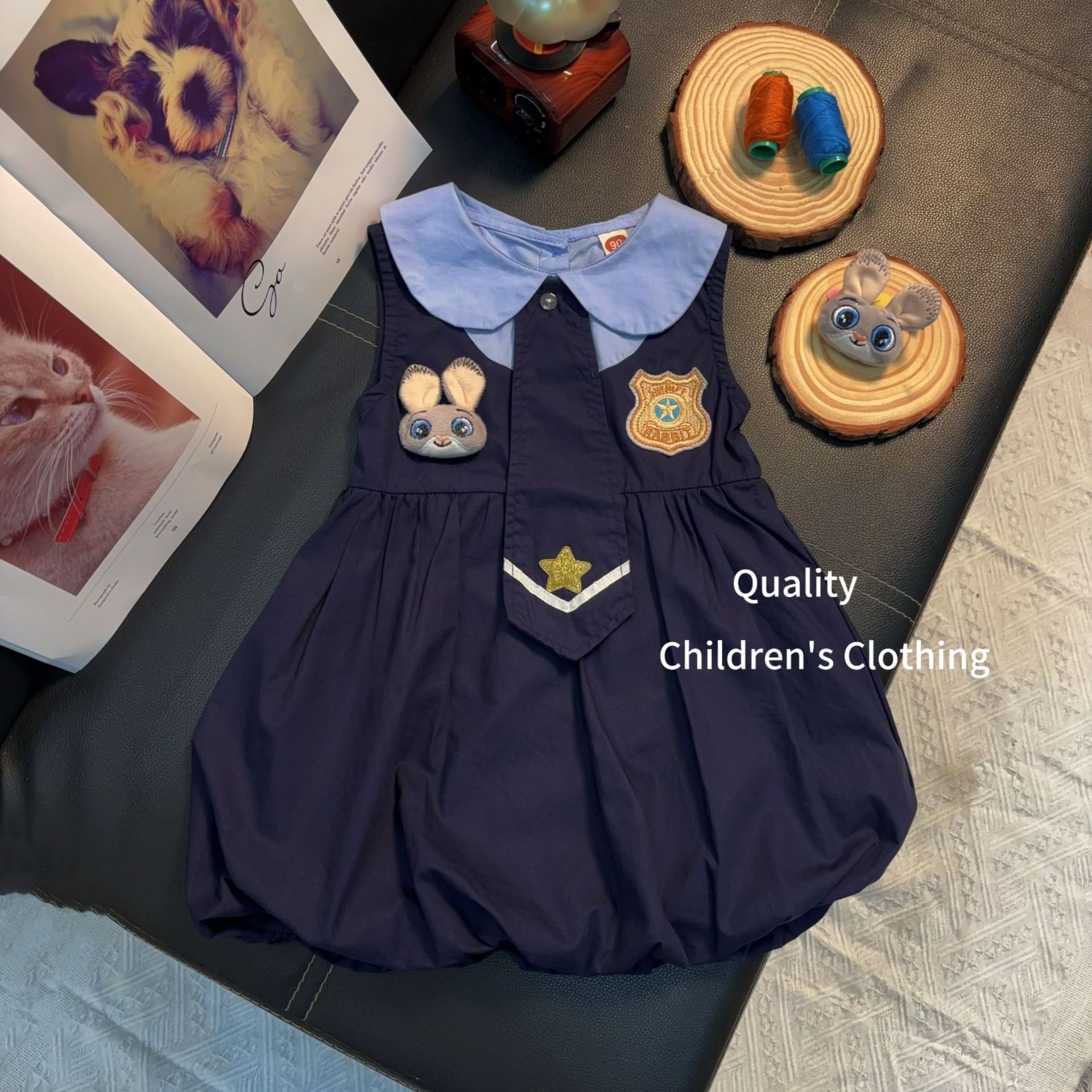 Girls Rabbit Police Officer Dress Children's Judy Jk College Style Flower Vest Dress Summer 2025 New Princess Dress