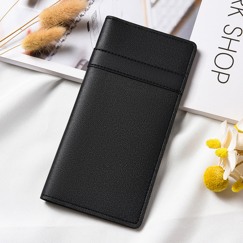 Cartera larga de color liso con diseño de patchwork para mujer, bolso de mano ligero con cierre, tarjetero con múltiples ranuras para tarjetas, cartera de cuero versátil y moderna.