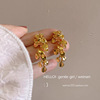 11#Gilt flower broken leaf tassel earrings