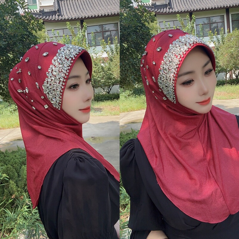 New Style Xingtao Gauze Hard Brim Convenient Pullover Gauze Scarf Hijab (Exquisite Zircon Hard Brim)