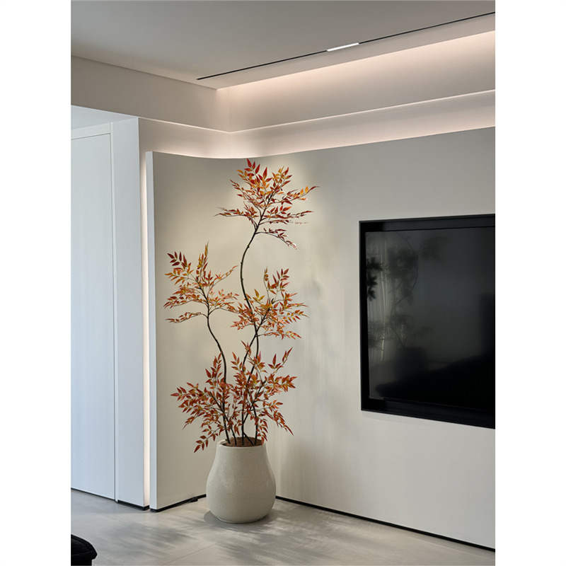 赤い南天竹のシミュレーション緑植の高級な豪華な造花テレビの壁の置物の客間の装飾の着地する大型の盆栽|undefined