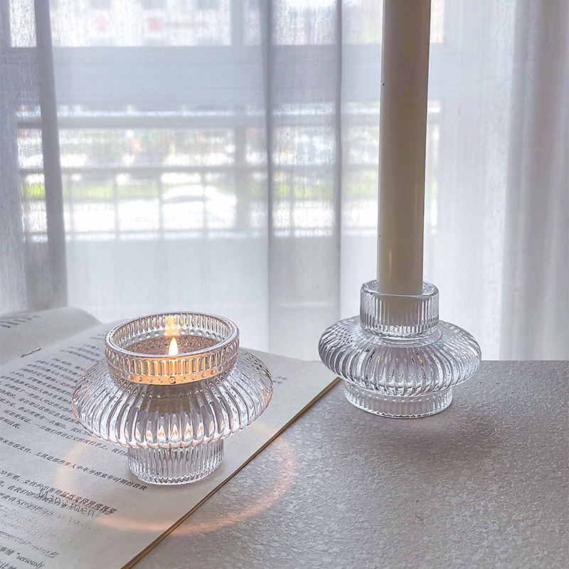 雙用玻璃燭杯浪漫燭光晚餐道具香薰蠟燭台空杯家用光影氛圍感擺件