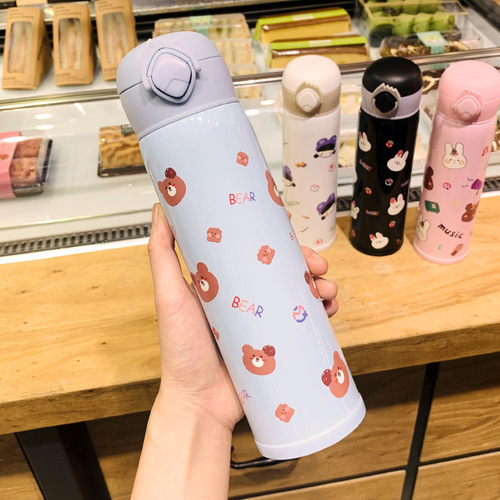 304 stainless steel cartoon literary insulated cup Korean style cute student portable tea and water cup fresh couple cup