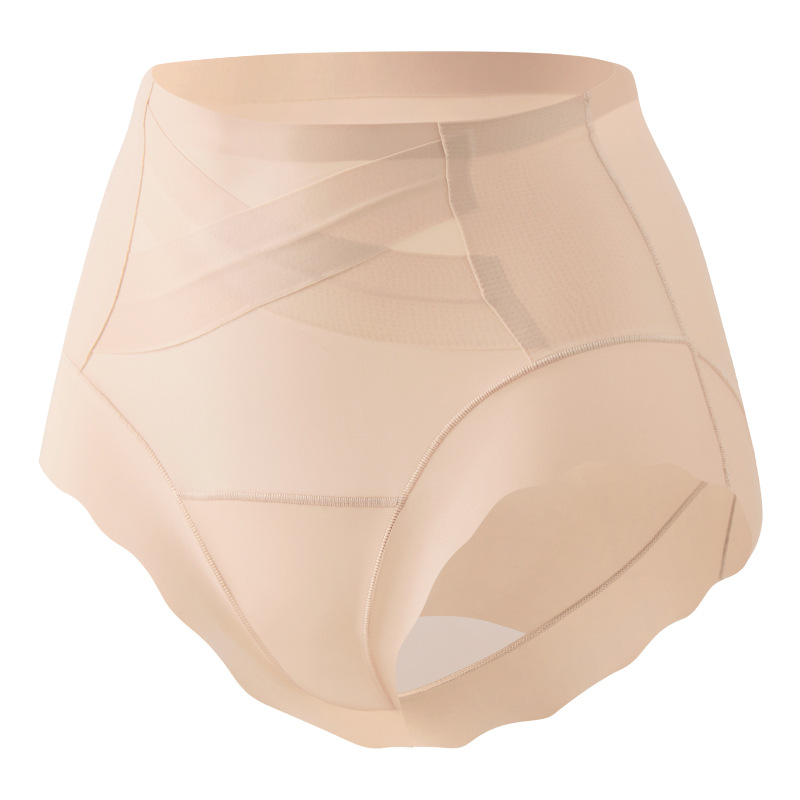 1610 Summer Light Sculpting Seamless Thin Cool Leather Invisible Liquid Foundation Shaping Butt Lifting High Waist Cross Tummy Control Pants Underwear for Women