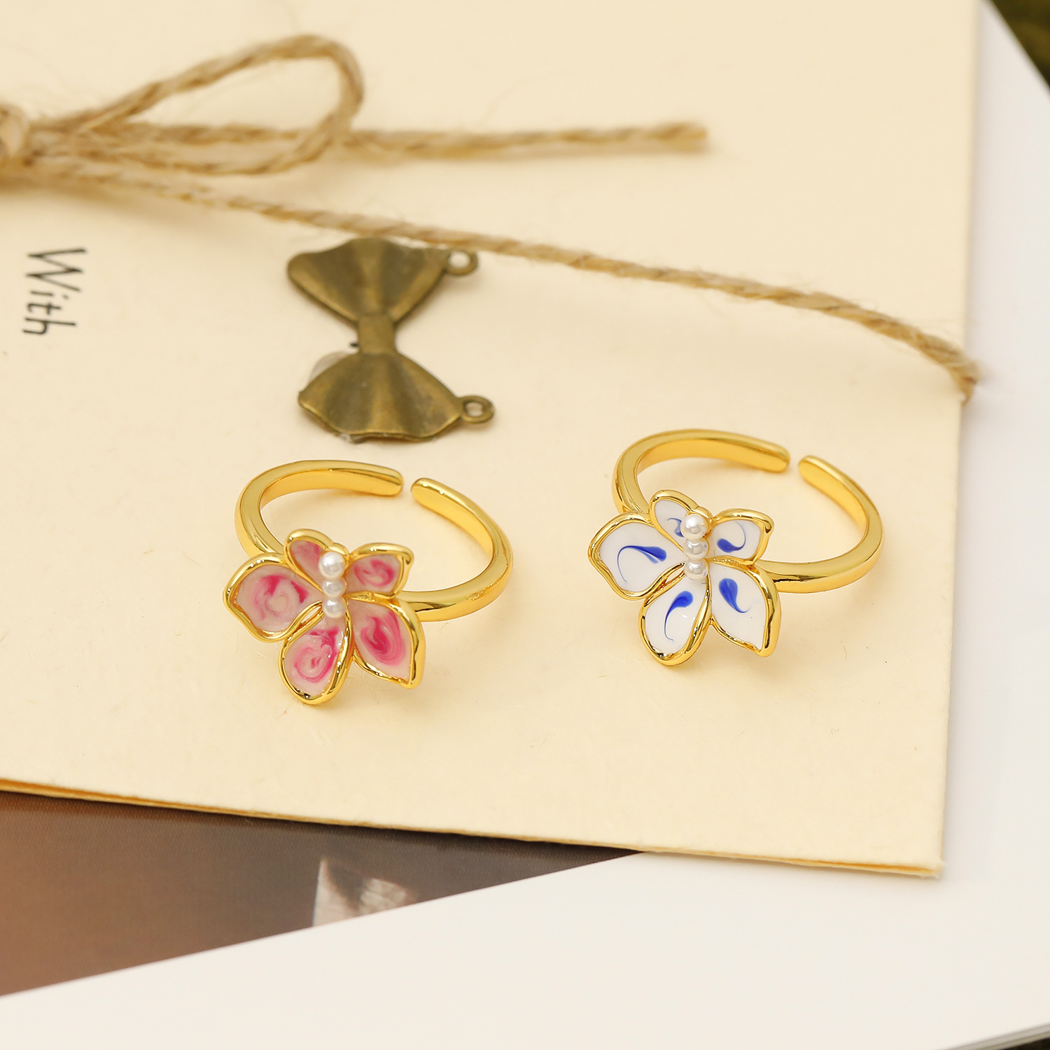 Green Pollen Enamel Dropping Glaze Ring Women's Middle Ancient High-Level Sense Adjustable Ring Women's Fashion Open Ring Ring