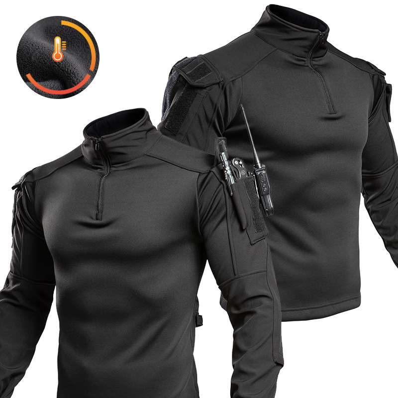 Cross-border winter frog suit, long-sleeved, fleece-lined, stand-up collar, sports clothing, outdoor casual sports tactical shirt, instructor T-shirt Cross-border winter frog suit, long-sleeved, fleece-lined, stand-up collar, sports clothing, outdoor casual sports tactical shirt, instructor T-shirt