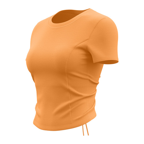 Polyfiber Hall's New Open-Back Yoga Top for Women, Short-Sleeve Fashion with Drawstring, Pleated, with Bra Cup, Fitness T-Shirt