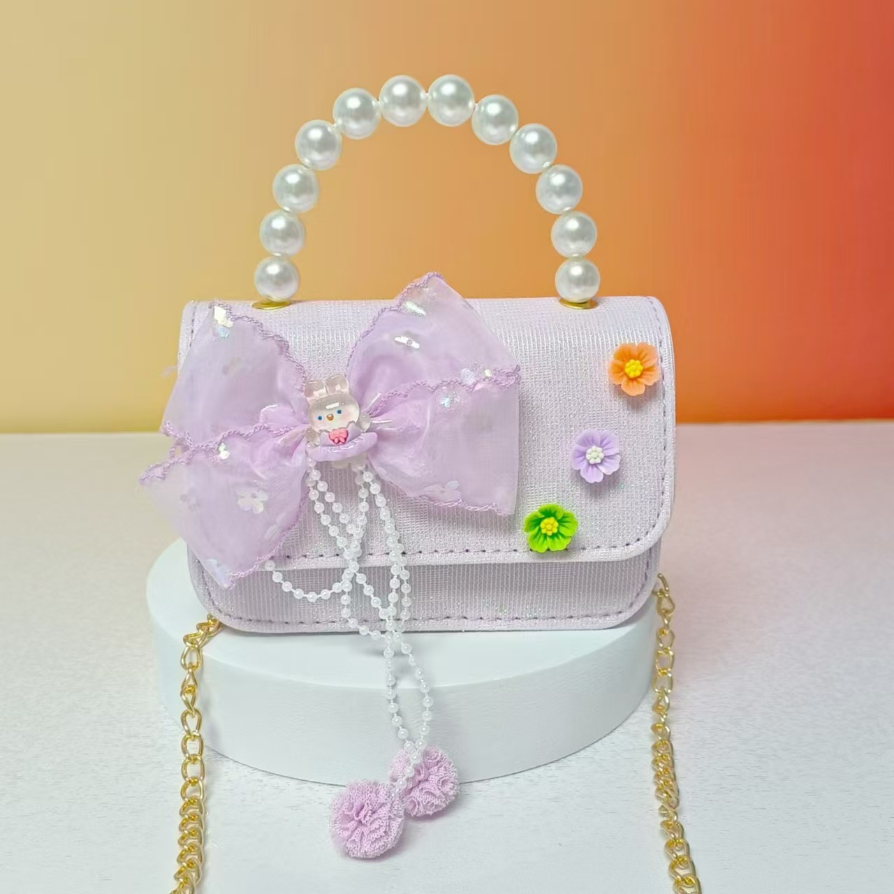 Bolso de perla de arco princesa hombro de hombro bolso de cambio accesorios para niñas pequeñas bolsas de cadena de viento para niños