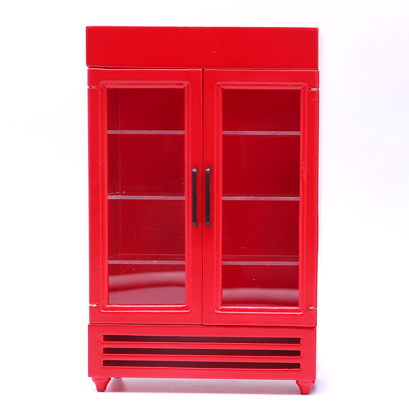 1:12 Dollhouse mini muebles de madera refrigerador tienda micro escena bebidas color congelador