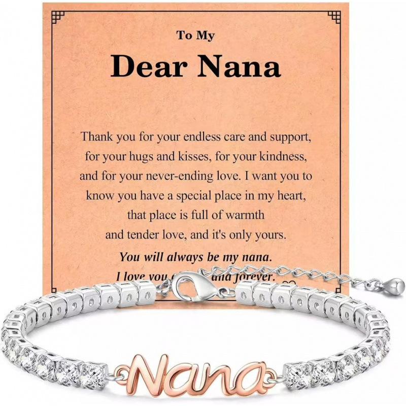 2026 European and American Style Two-Color Letter Bracelet for Women with Personalized Nana/Grandma/Sister/Daughter/Granddaughter Gift