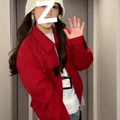 红色哈灵顿夹克女早春外套复古翻领长袖拉链开衫宽松休闲短款外套
