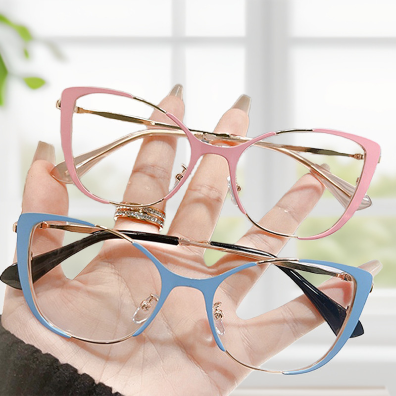 Anti-Blue Light Glasses for Women Amazon Fashion Casual Trendy Metal Optical Mirror Frame Student Flat Mirror Simple Women