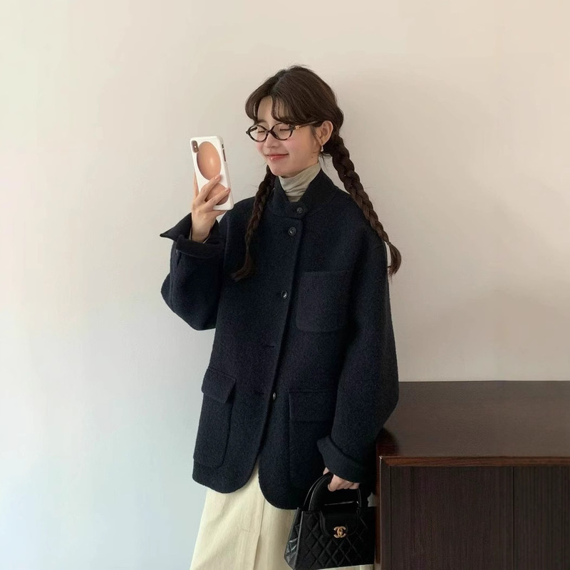Korean Egg Stand-Up Collar Wool Coat 2025 Autumn and Winter New High-End Camel Wool Double-Sided Cashmere Coat Women's Short Style