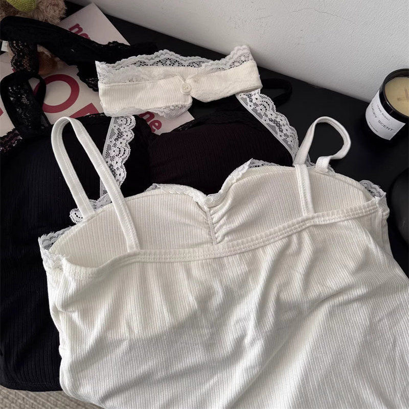 Nuevo dulce caliente chica de encaje colgante colgante chaleco pequeño para mujeres en verano con ropa exterior delgada camisa de base corta