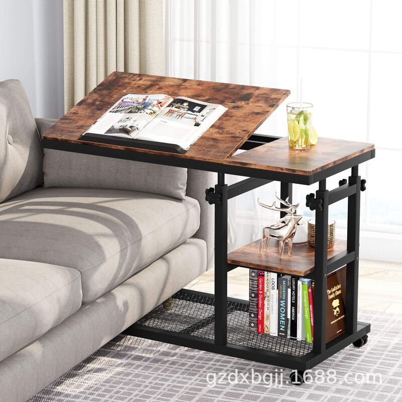 Height Adjustable Side Table Mobile Sofa Side a Few with Tilting Drawing Board, Laptop Stand