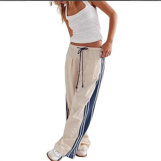 2025 Spring and Summer Amazon New Side Stripe Straight Tow Women's Retro Sports Loose Elegant Casual Pants