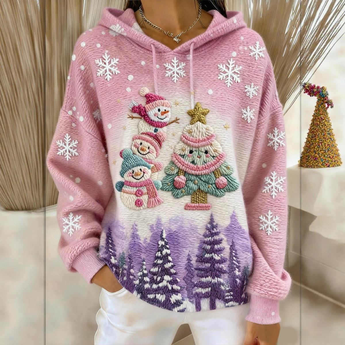 2025跨境外贸新品大码女士3d印花潮流宽松连帽卫衣圣诞舒适休闲女