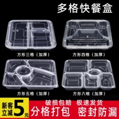1000mlの使い捨ての外食箱の透明なファーストフードの弁当箱の長方形の二三四五六格の多格の食事箱