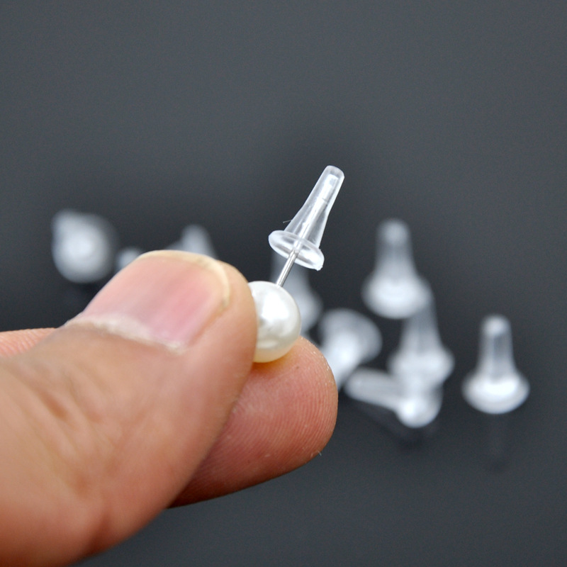 透明塑料耳堵纯银耳钉针保护套不透耳背安全防扎耳环后塞单孔耳迫