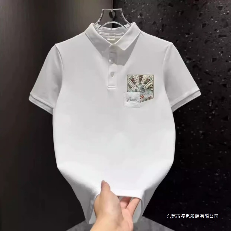 Chinese Style Men's Polo Shirt with a Turn-Down Collar, Short-Sleeve T-Shirt, Summer National Trend Patch Embroidery, Handsome Young Half-Sleeve T-Shirt