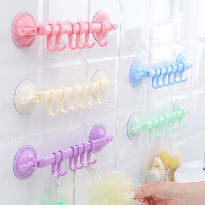 Locking suction cup 6 hook kitchen bathroom wall hook nail-free seamless multi-use 6 hook