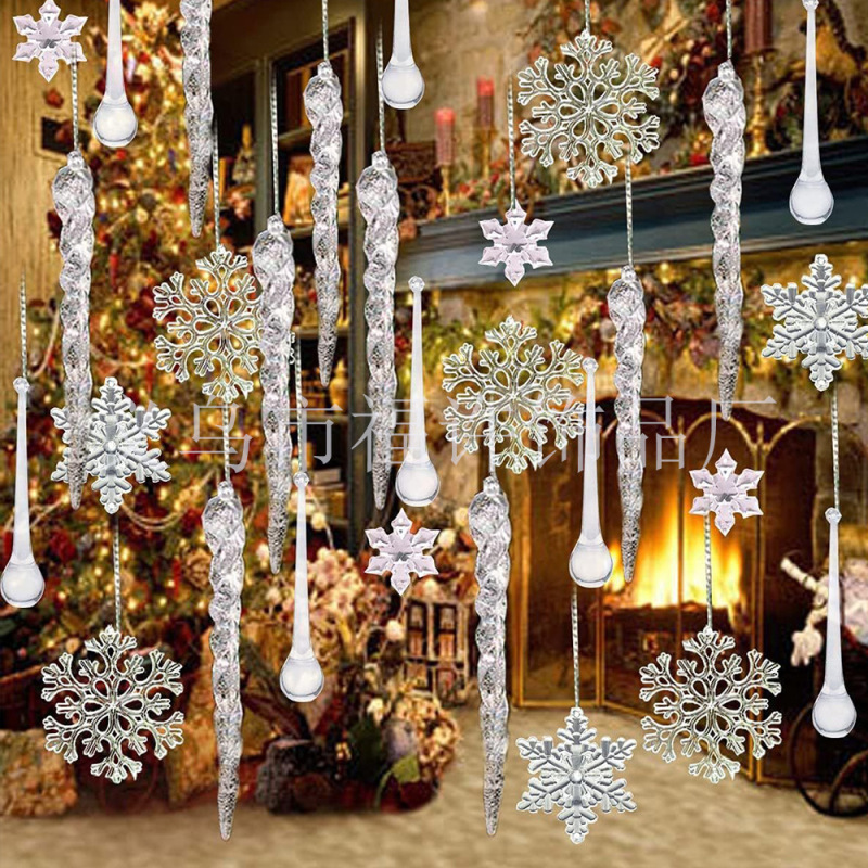72個のDIYクリスマスツリー装飾品透明アクリル水晶雪花クリスマスペンダント氷錐水滴ペンダント|undefined