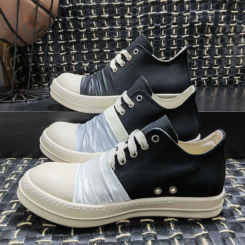 22Dakuan, повседневные студенческие парные туфли из парусины с низким берцем на толстой подошве, черно-белые неглубокие кроссовки на шнуровке, модная дышащая обувь