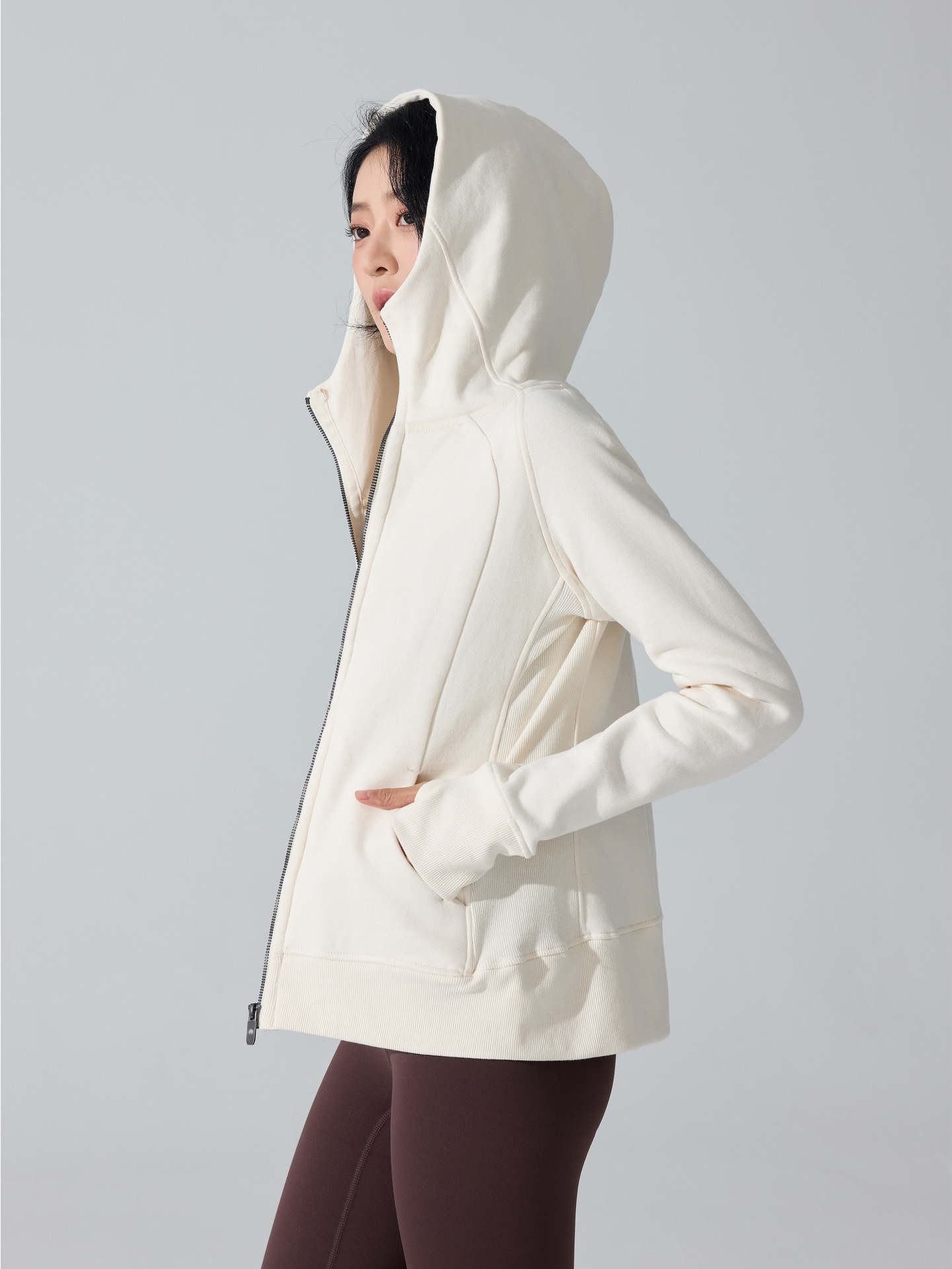 Otoño y invierno abrigo deportivo caliente con cremallera completa con chaqueta de yoga encapuchada con camisa de lana para correr y correr chaqueta de fitness image 3