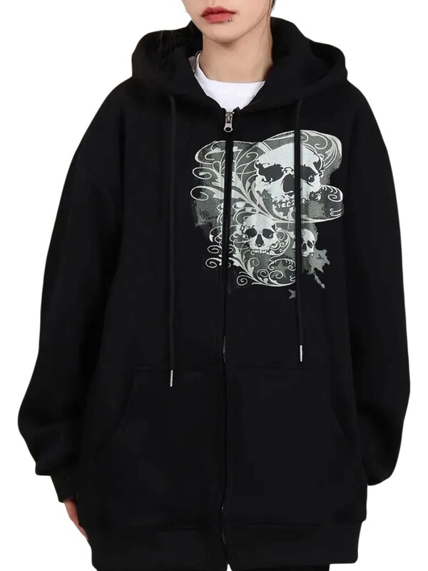 European and American Cross-border Autumn and Winter Coat Halloween Skull Print Long-sleeved Zipper Cardigan Men's and Women's Hooded Sweater