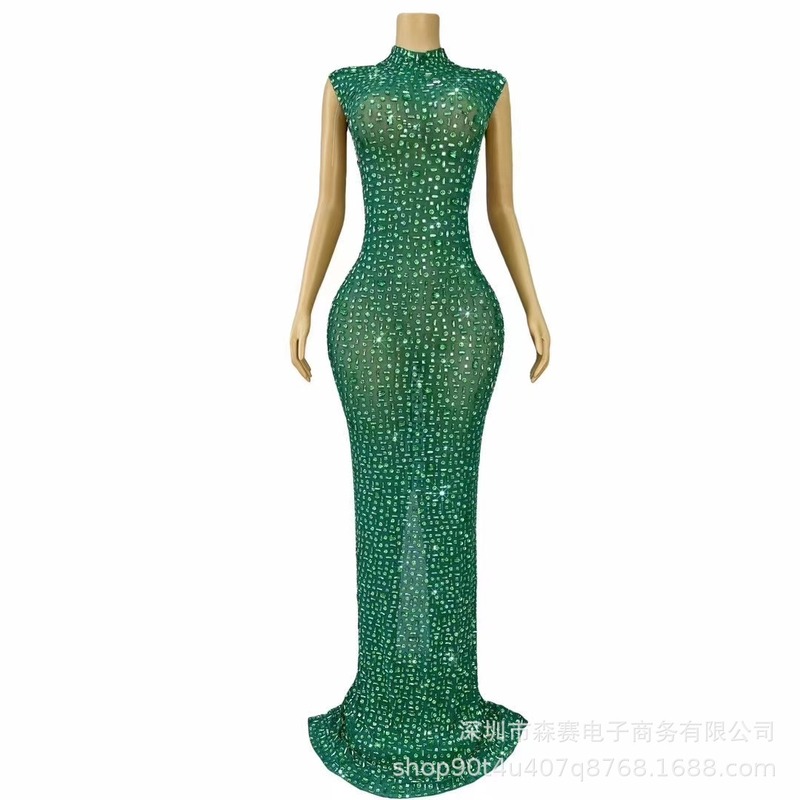 夏季新款晚礼服女长款钉钻修身显瘦舞会派对新娘结婚礼服连衣裙|undefined