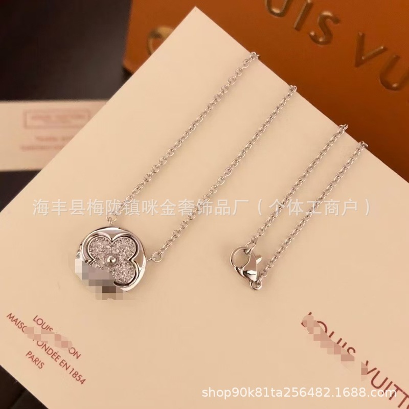 V金L驴家白贝母天然粉贝老花菱形项链银镀18k玫瑰金CNC精雕锁骨链|undefined