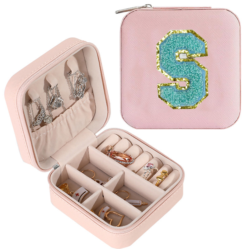 Cross-border de cuero Stud pendientes de gran capacidad de la joyería de la caja de la joyería del anillo caja de almacenamiento portátil