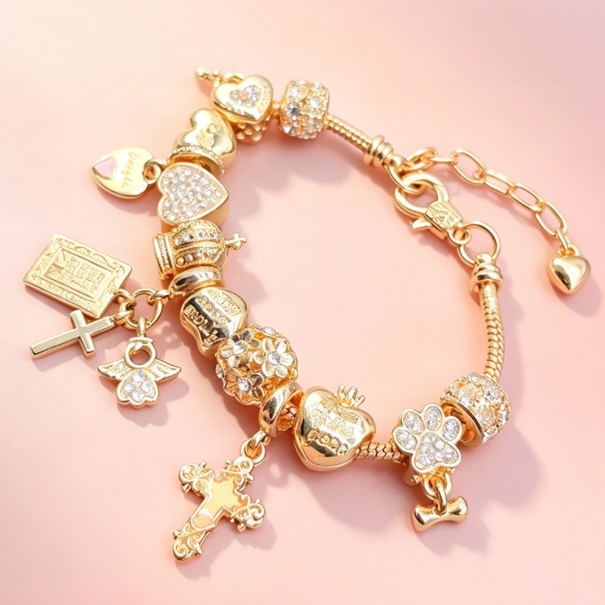 Brazalete Panjia nocturna cruzada transfronteriza pulsera de explosión diamante de amor flor clave colgante joyas de moda