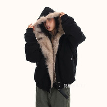 座山雕正品毛领棉衣棉服男款加厚保暖2024新款连帽宽松毛毛外套男