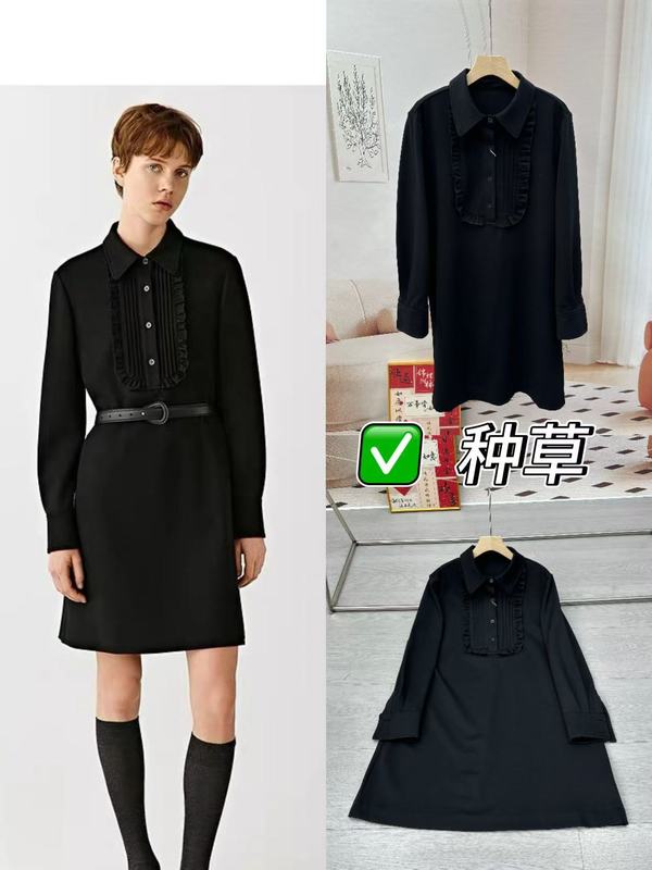 即墨厂家09160225女装2025秋季新品木耳边领口弹力连衣裙|undefined