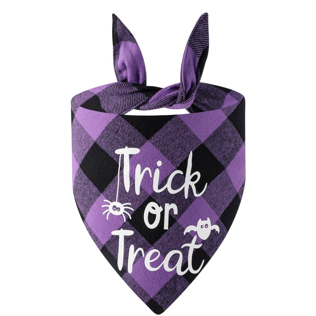 Nueva TELA ESCOCESA transfronteriza de algodón de Halloween Toalla de saliva para mascotas de Halloween Toalla de triángulo de Halloween ropa para mascotas perro toalla bufanda