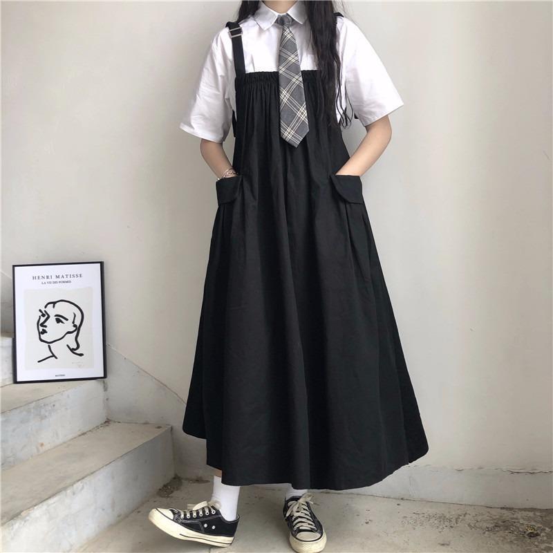 College-style Japanese-style suspender skirt female student long skirt summer Korean-style loose all-match mid-length A- line dress trendy College-style Japanese-style suspender skirt female student long skirt summer Korean-style loose all-match mid-length A- line dress trendy