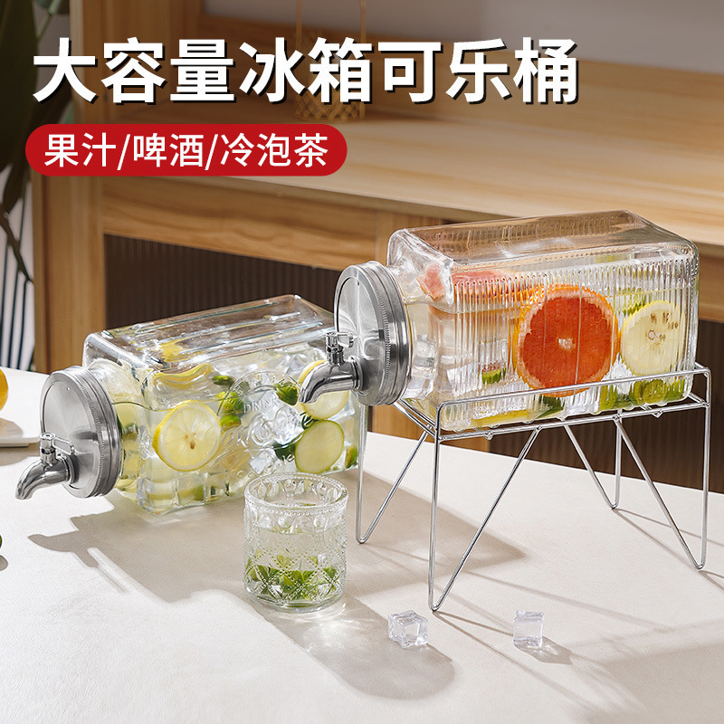 Hervidor de vidrio refrigerador con grifo barril de bebida frutas barril de té bebida fría auto-refrigerante barril de agua fría de gran capacidad