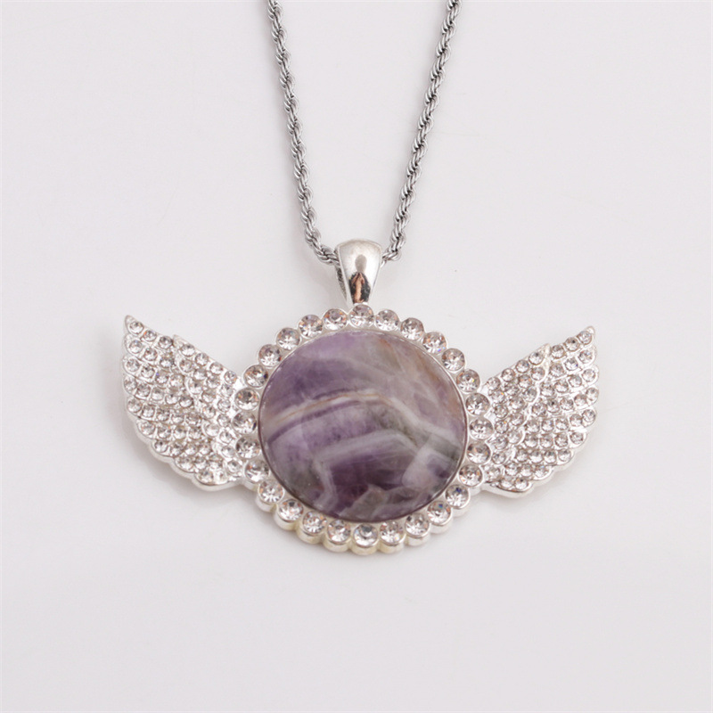 Wholesale New Angel Wing Pendant Turquoise Amethyst Diamond Necklace Nihaojewelry display picture 9