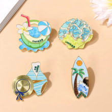 文创三亚城市旅游景点金属徽章椰子 沙滩海南纪念品胸针服装挂件