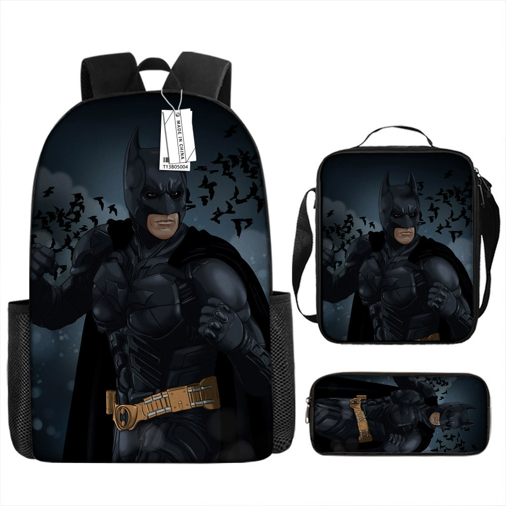 (Cross-border trading), cartoon backpack, school bag for elementary school students, pencil case, set, Batman, 3 piece set