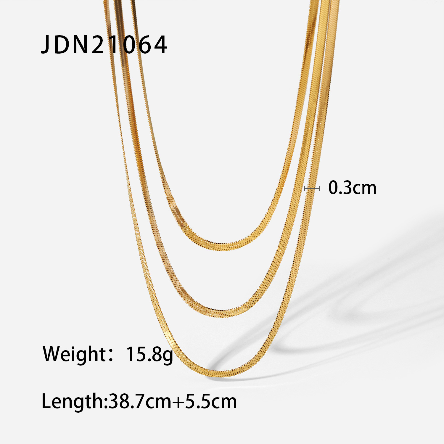 Neue 18k Gold Überzogene 3mm Schlange Kette Edelstahl Drei-schicht Halskette display picture 5