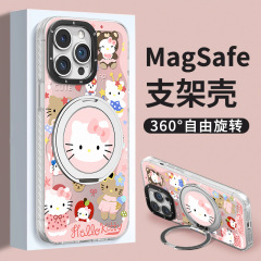 フルスクリーンKT猫スタンド付き、Apple 16、17 Pro Max、磁気吸着、15、元気、IMD、Xiaomi 14対応のスマホケース