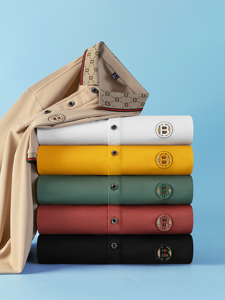 Primavera y verano nuevo estilo camiseta de manga corta cola fina gran marca comercio exterior negocios ocio papá hombre de mediana edad polo de color sólido hombre