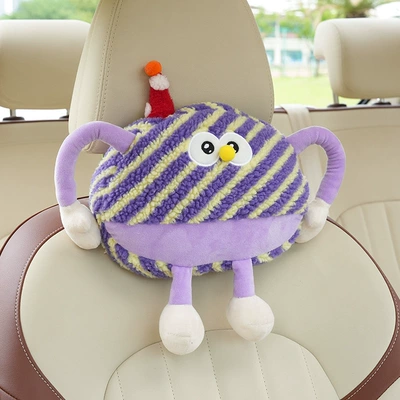 Car Cushion Comfortable Car Headrest | Waist support - plush-little-monster-headrest-striped-purple
