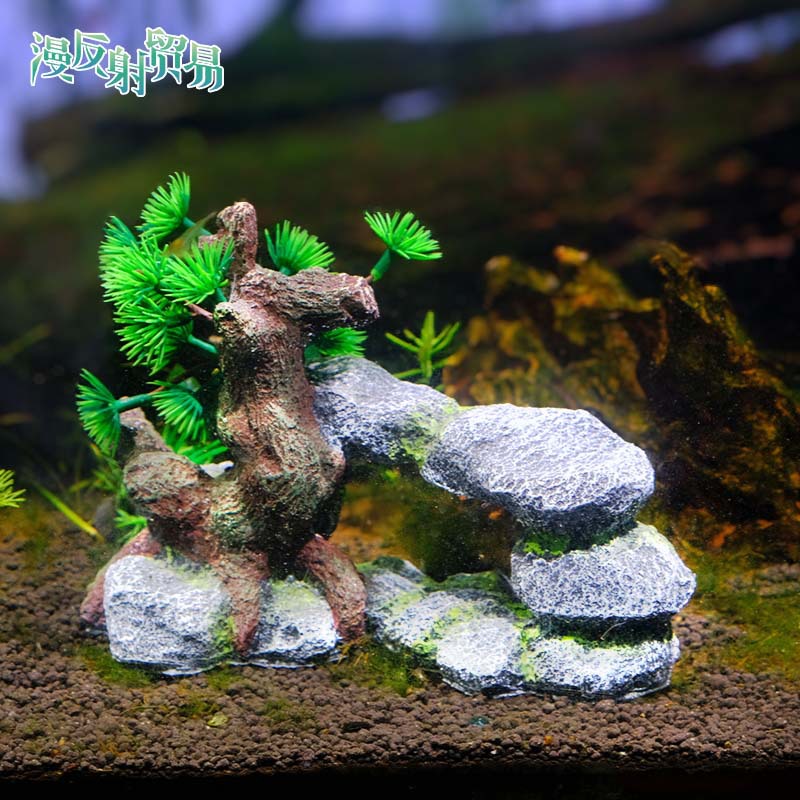 Peces decorativos y camarones para evitar agujeros, adornos de acuarios, venta al por mayor transfronteriza, celebridades de Internet, estilos explosivos, peceras, piedras apiladas y arcos de árboles